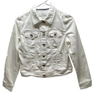 Merona Jean Jacket Women's XS White Full Button Trucker Stretch Denim Target GUC